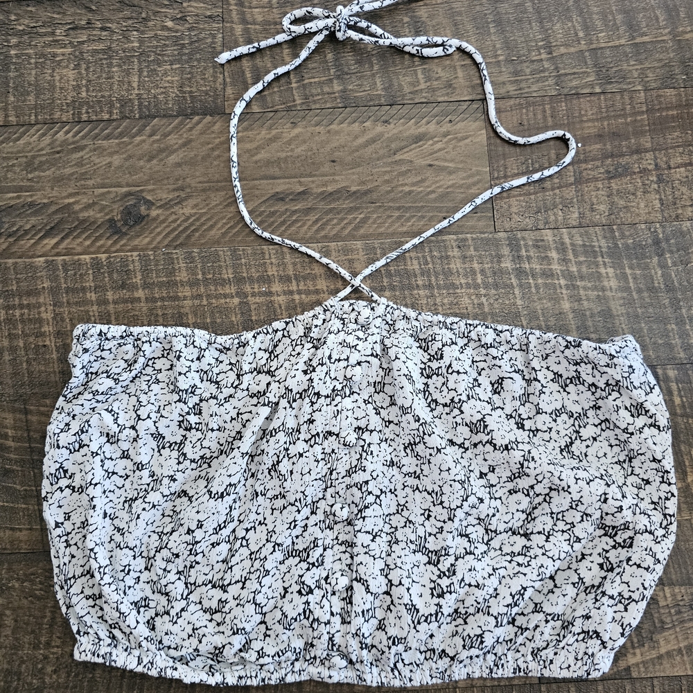 TILLYS Volcom Monochrome Halter Top White Floral With Tie
